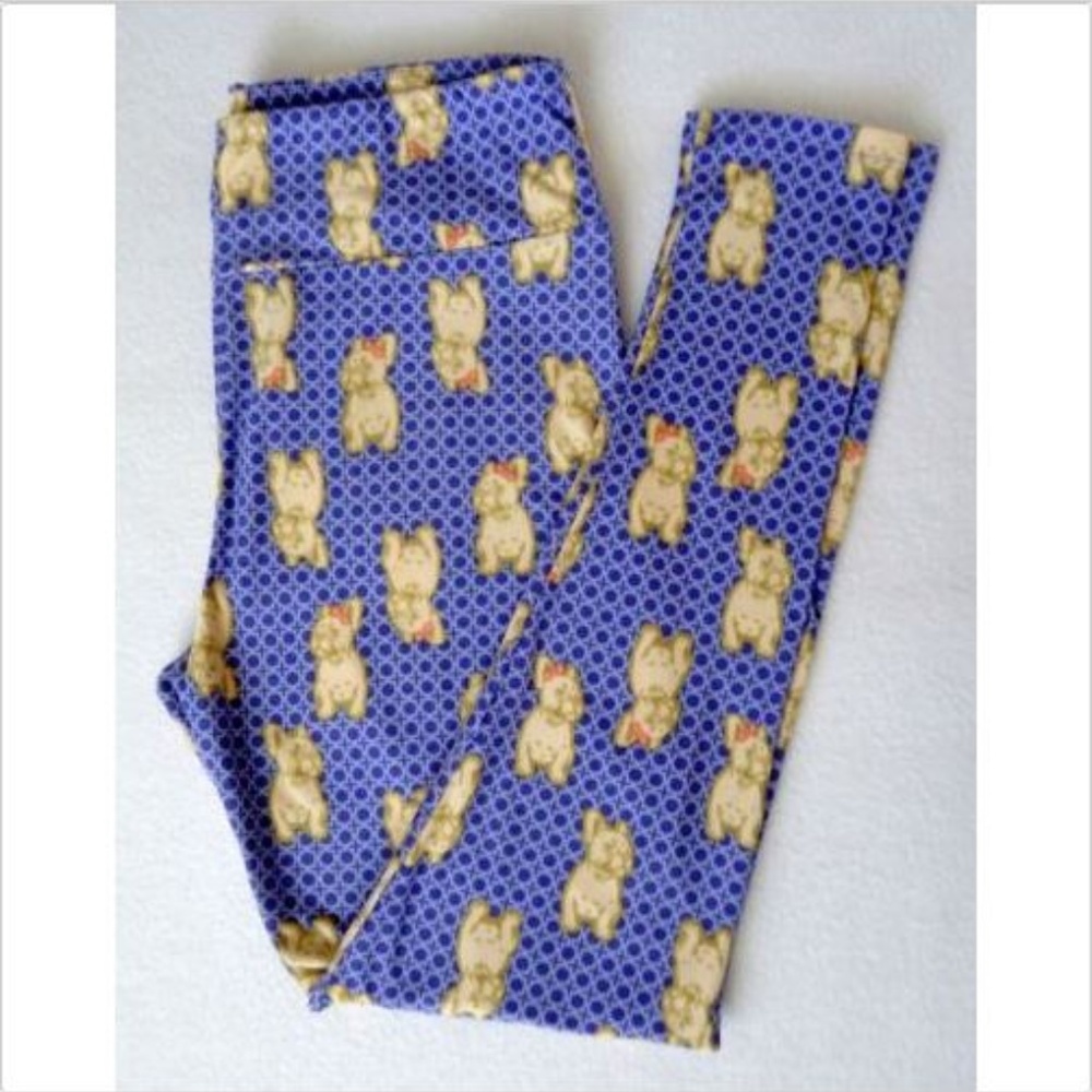 Lularoe Tc Leggings French Bulldog Dog Soft Blue